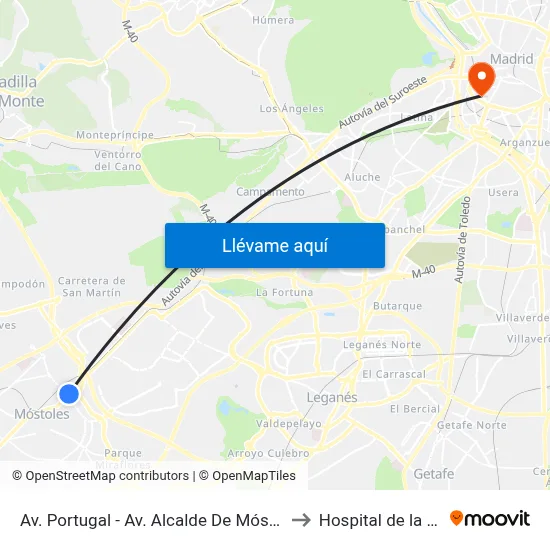 Av. Portugal - Av. Alcalde De Móstoles to Hospital de la Vot map