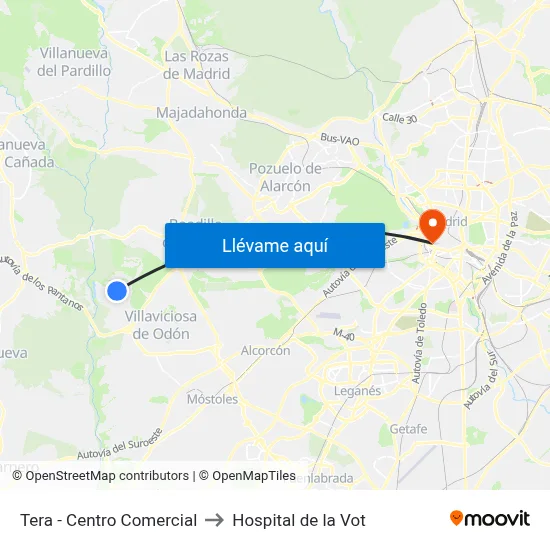 Tera - Centro Comercial to Hospital de la Vot map