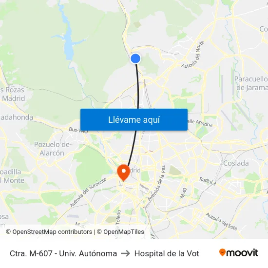 Ctra. M-607 - Univ. Autónoma to Hospital de la Vot map