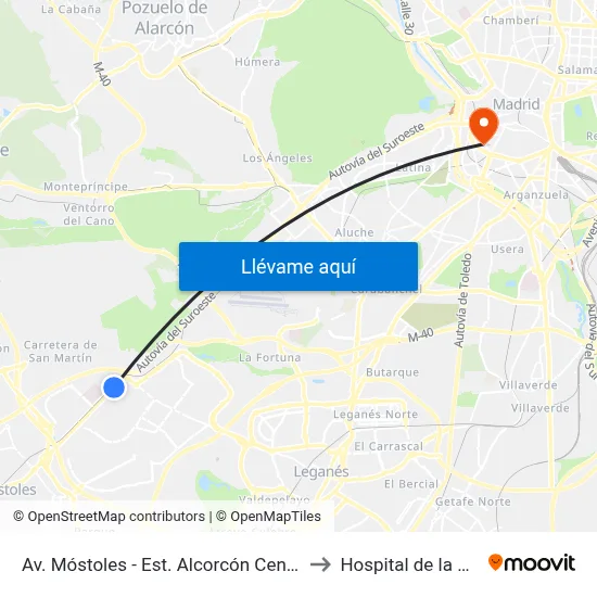 Av. Móstoles - Est. Alcorcón Central to Hospital de la Vot map
