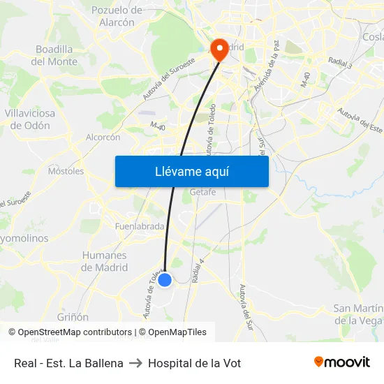 Real - Est. La Ballena to Hospital de la Vot map