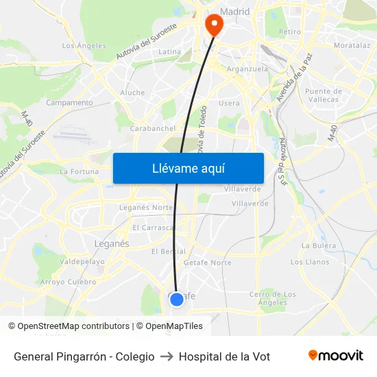 General Pingarrón - Colegio to Hospital de la Vot map