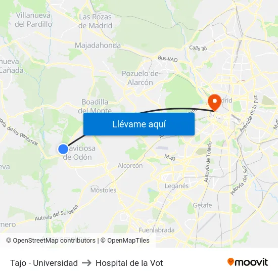 Tajo - Universidad to Hospital de la Vot map