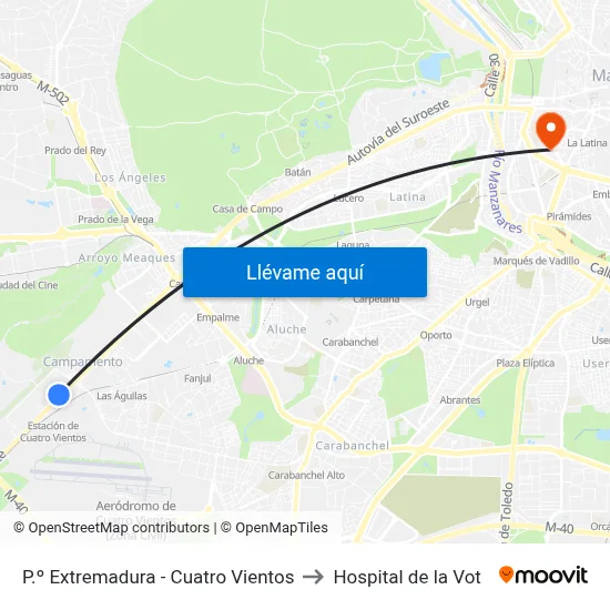 P.º Extremadura - Cuatro Vientos to Hospital de la Vot map