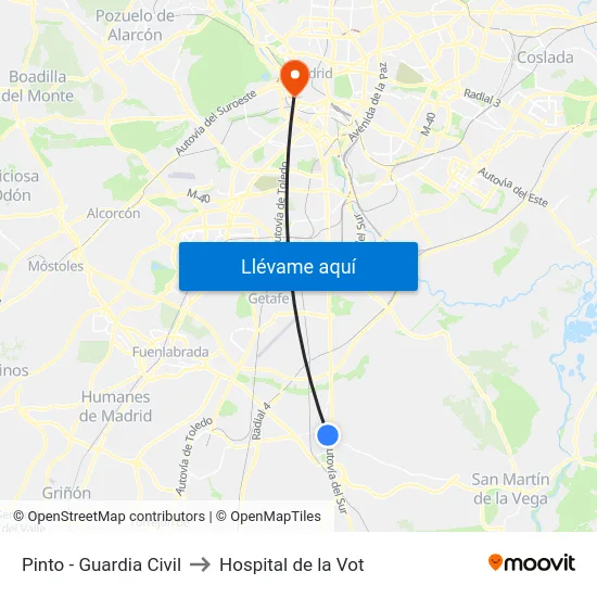 Pinto - Guardia Civil to Hospital de la Vot map