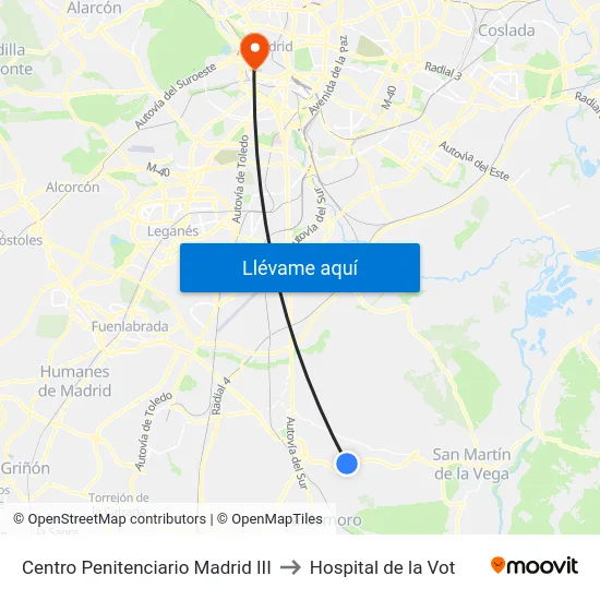 Centro Penitenciario Madrid III to Hospital de la Vot map
