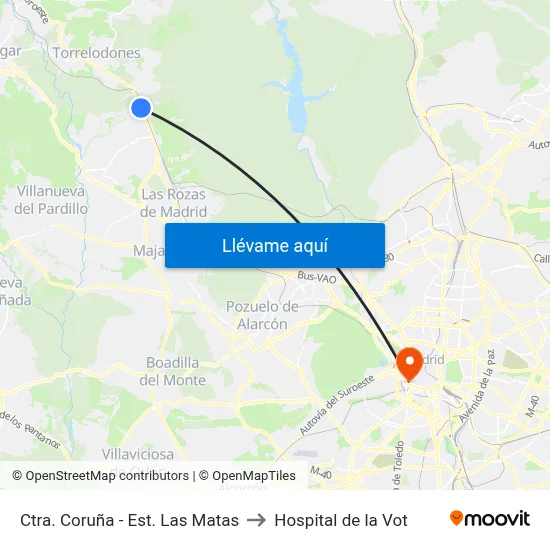 Ctra. Coruña - Est. Las Matas to Hospital de la Vot map