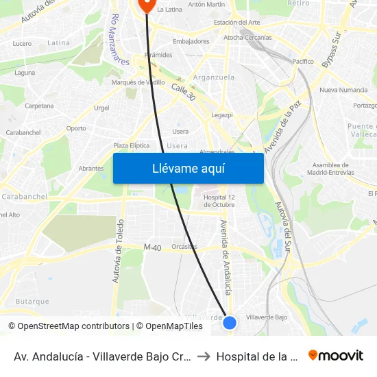 Av. Andalucía - Villaverde Bajo Cruce to Hospital de la Vot map