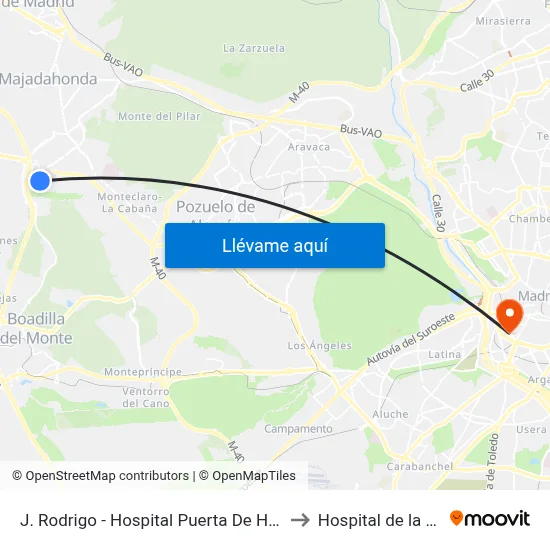 J. Rodrigo - Hospital Puerta De Hierro to Hospital de la Vot map