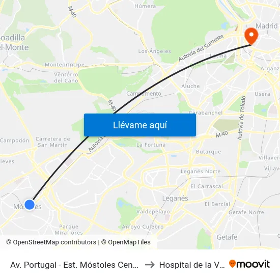 Av. Portugal - Est. Móstoles Central to Hospital de la Vot map