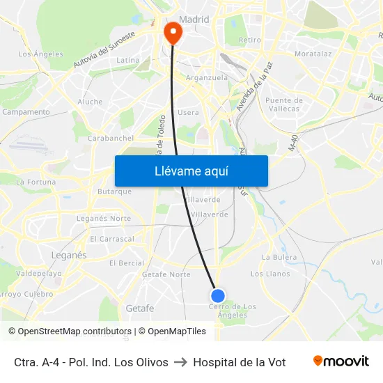 Ctra. A-4 - Pol. Ind. Los Olivos to Hospital de la Vot map