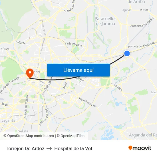 Torrejón De Ardoz to Hospital de la Vot map