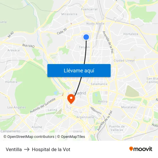 Ventilla to Hospital de la Vot map
