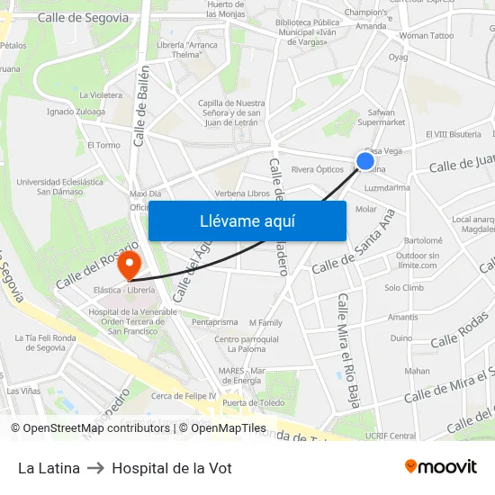 La Latina to Hospital de la Vot map
