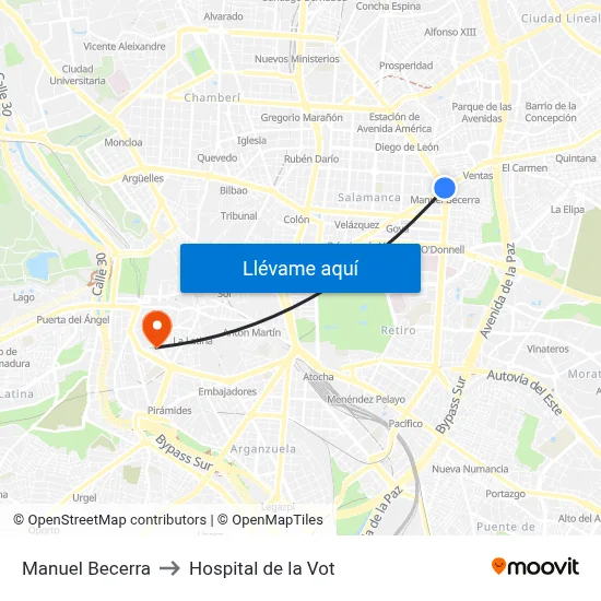 Manuel Becerra to Hospital de la Vot map