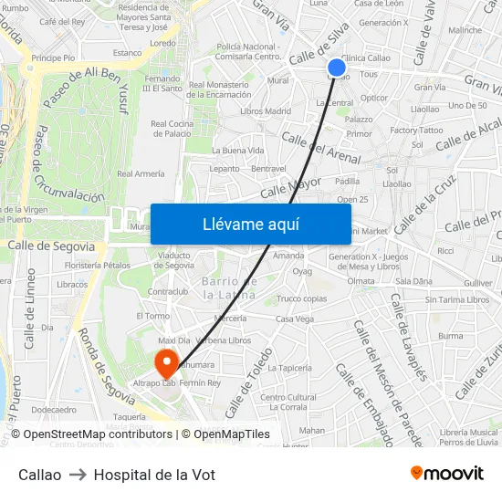 Callao to Hospital de la Vot map