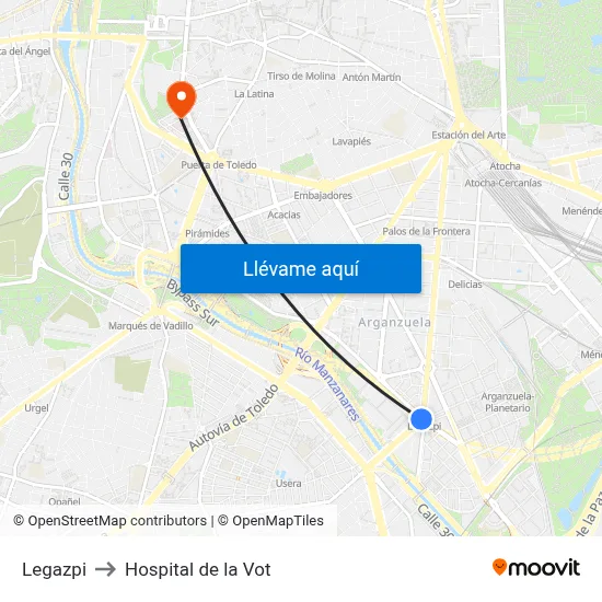 Legazpi to Hospital de la Vot map