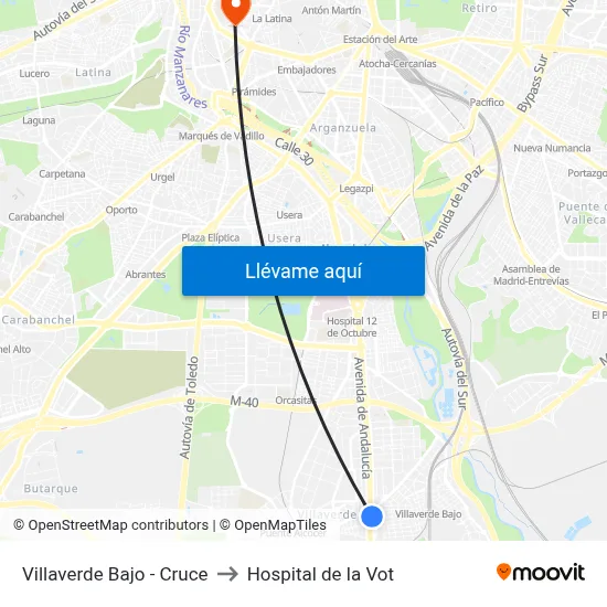 Villaverde Bajo - Cruce to Hospital de la Vot map