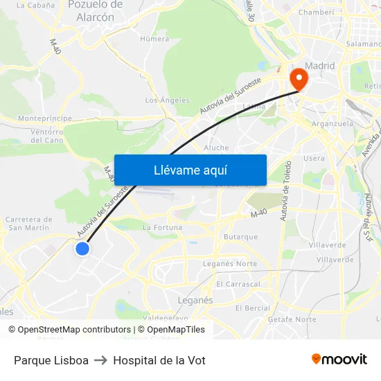 Parque Lisboa to Hospital de la Vot map
