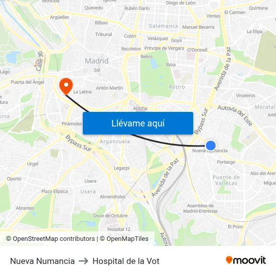 Nueva Numancia to Hospital de la Vot map