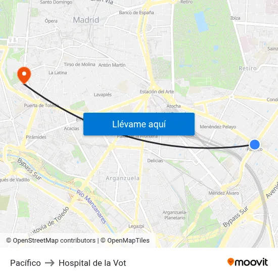 Pacífico to Hospital de la Vot map