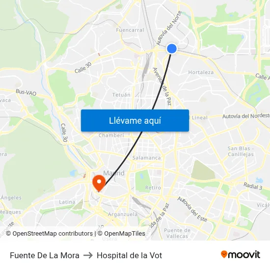 Fuente De La Mora to Hospital de la Vot map