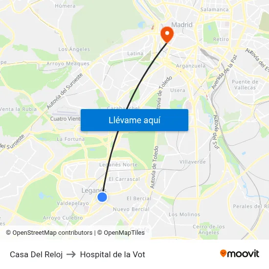 Casa Del Reloj to Hospital de la Vot map