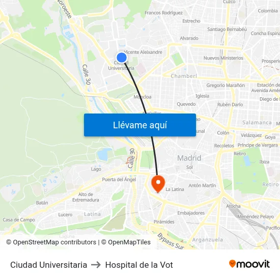 Ciudad Universitaria to Hospital de la Vot map