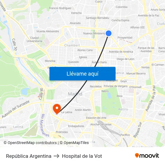 República Argentina to Hospital de la Vot map