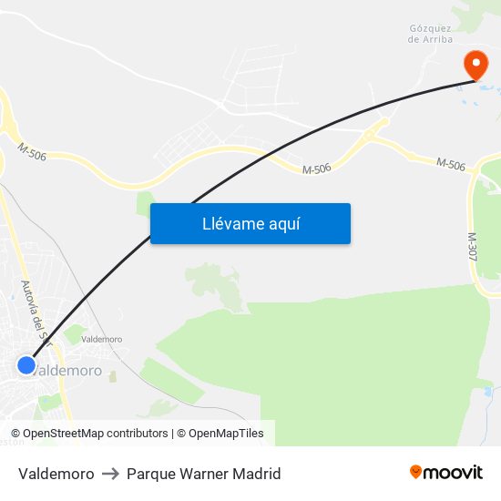 Valdemoro to Parque Warner Madrid map