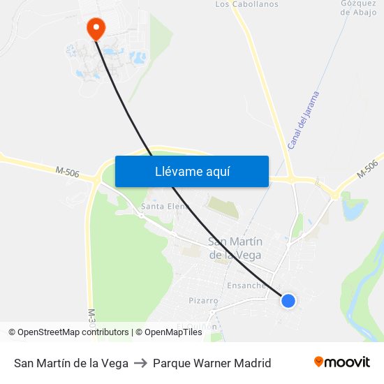 San Martín de la Vega to Parque Warner Madrid map