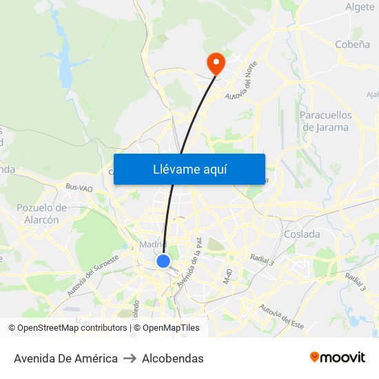 Avenida De América to Alcobendas map