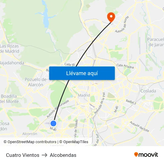 Cuatro Vientos to Alcobendas map