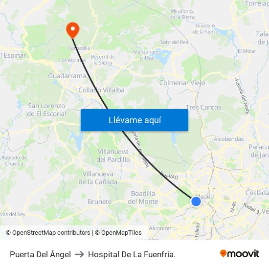 Puerta Del Ángel to Hospital De La Fuenfría. map
