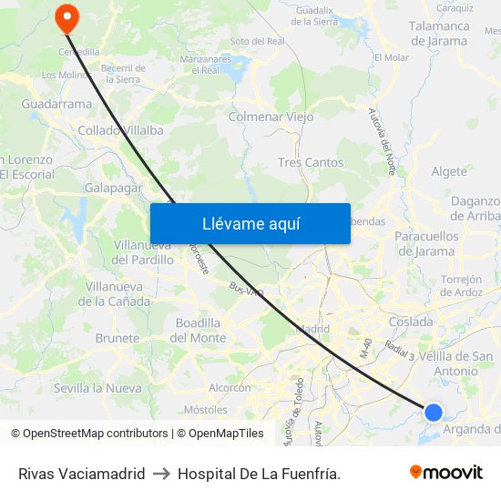 Rivas Vaciamadrid to Hospital De La Fuenfría. map