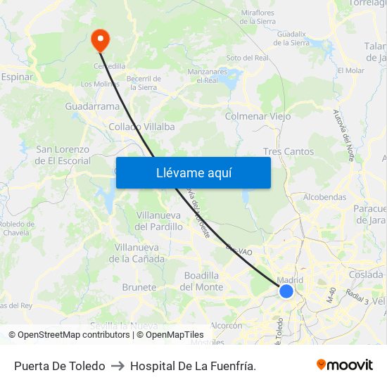 Puerta De Toledo to Hospital De La Fuenfría. map