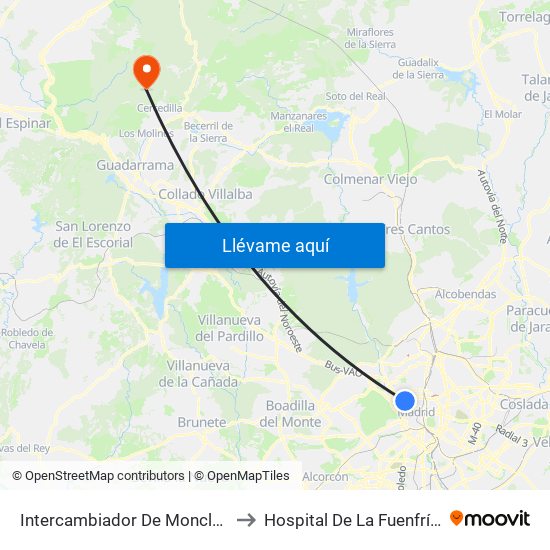 Intercambiador De Moncloa to Hospital De La Fuenfría. map