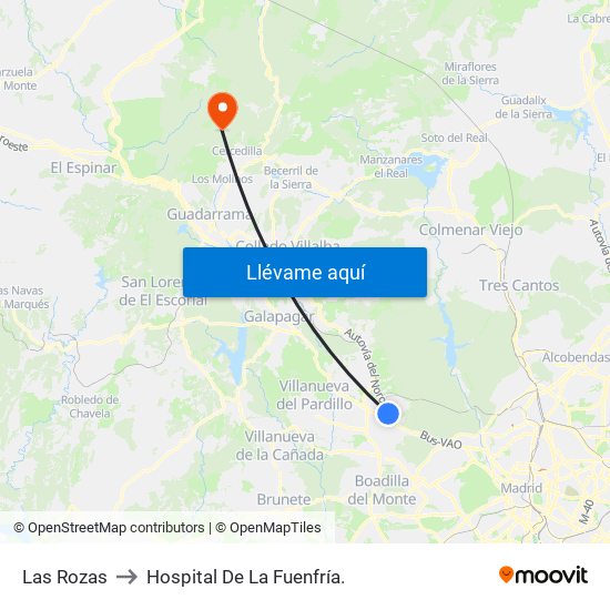 Las Rozas to Hospital De La Fuenfría. map