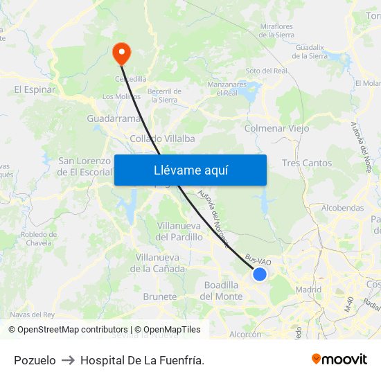Pozuelo to Hospital De La Fuenfría. map