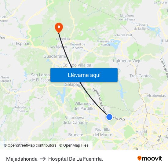 Majadahonda to Hospital De La Fuenfría. map