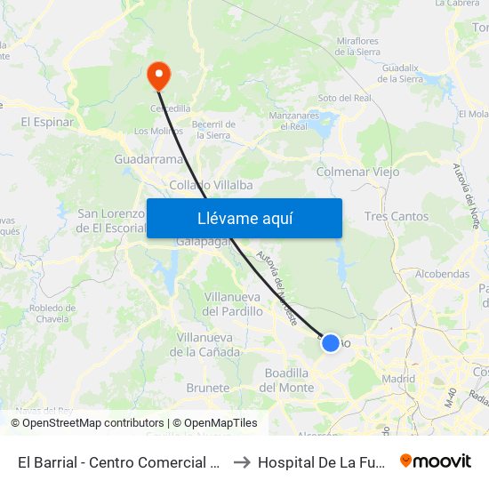 El Barrial - Centro Comercial Pozuelo to Hospital De La Fuenfría. map