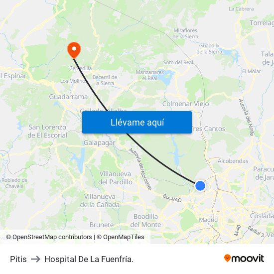 Pitis to Hospital De La Fuenfría. map