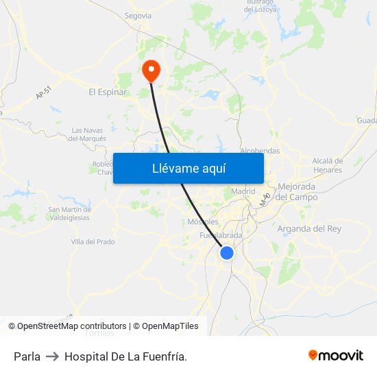 Parla to Hospital De La Fuenfría. map
