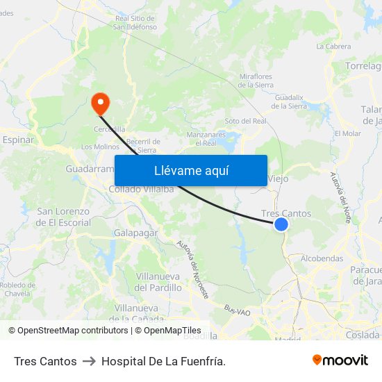 Tres Cantos to Hospital De La Fuenfría. map