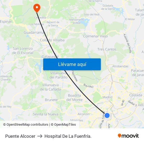 Puente Alcocer to Hospital De La Fuenfría. map
