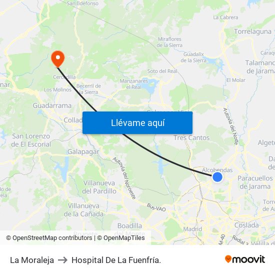 La Moraleja to Hospital De La Fuenfría. map
