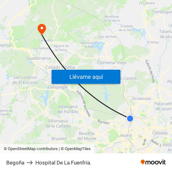 Begoña to Hospital De La Fuenfría. map