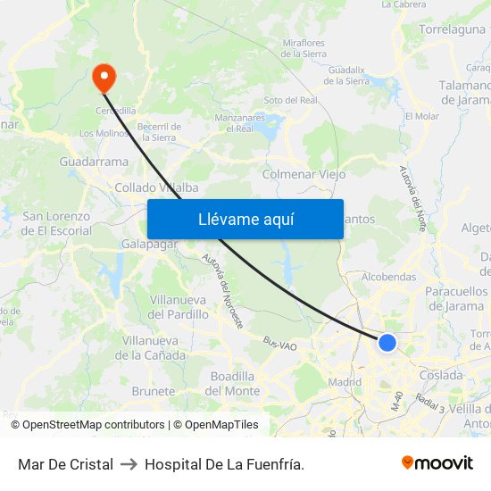 Mar De Cristal to Hospital De La Fuenfría. map