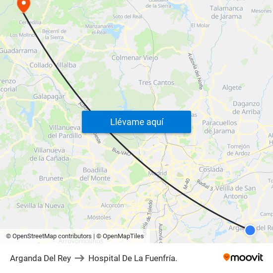 Arganda Del Rey to Hospital De La Fuenfría. map