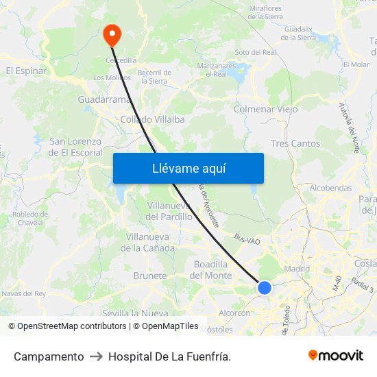 Campamento to Hospital De La Fuenfría. map